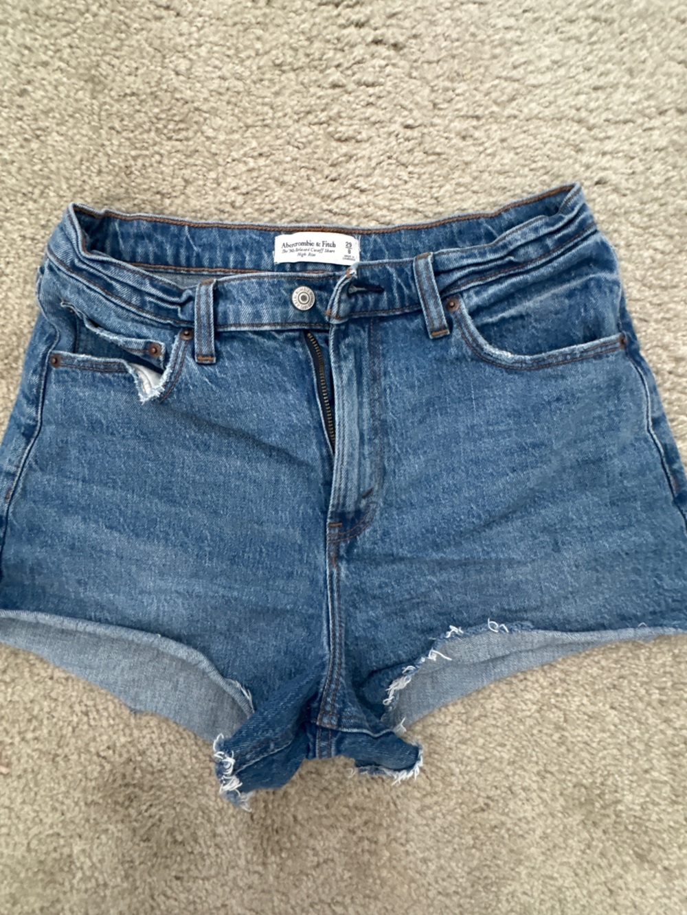 Abercrombie & Fitch Light Blue High-Rise Cutoff Denim Shorts